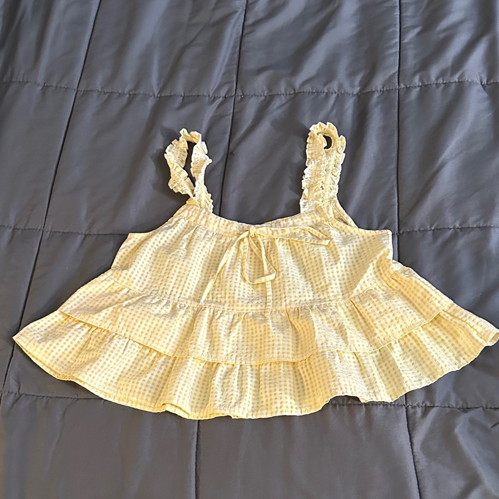 Studio 19 Light Yellow Gingham Ruffle Tank Top
